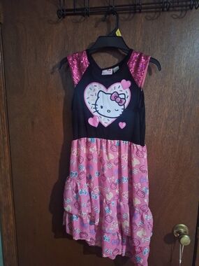 Hello Kitty Black & Pink Girls Dress with Sequin Shoulders
